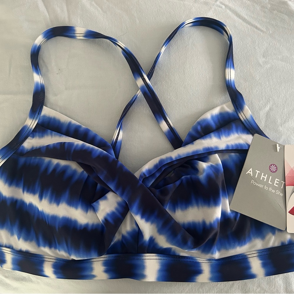 Athleta Navy and White Striped bikini top